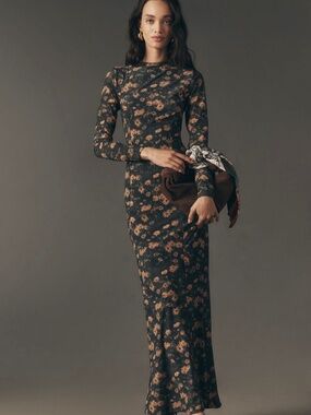 Anthropologie BHLDN Maxi Dress Long Sleeve Panel Mesh Dress Women's size L